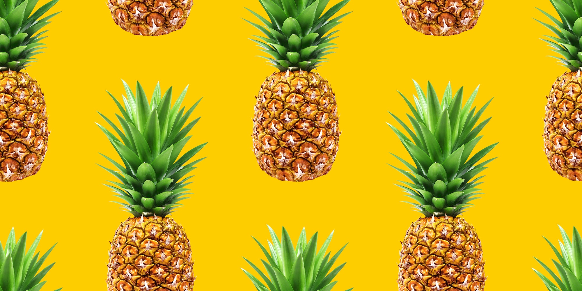 Pineapple, summer ananas seamless pattern on yellow background
