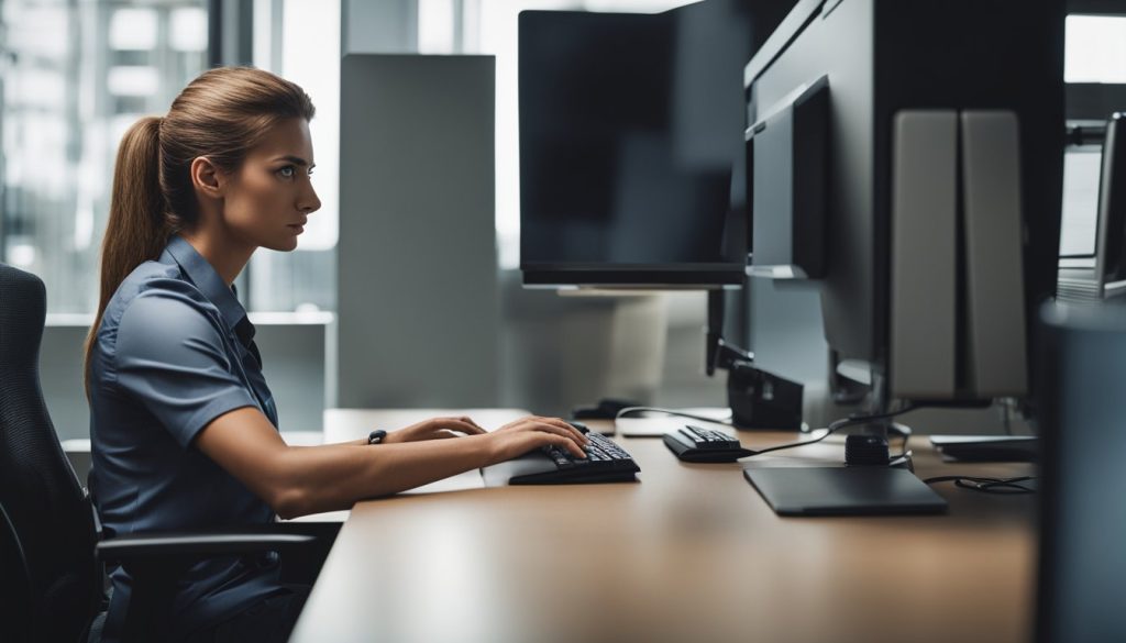 Bilde av person som har vondter i nakke på jobb.